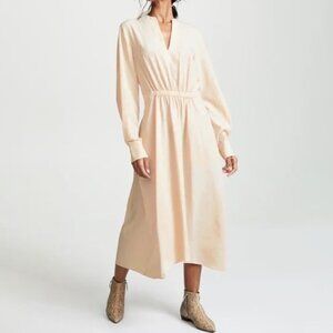 Vince Poet Cream Textured Long Sleeve Midi Dress